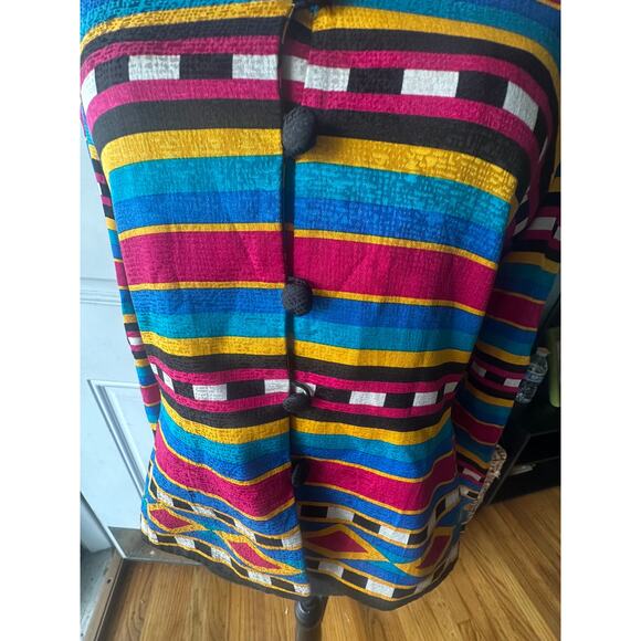 Adrianna Papell 100% Silk Colorful Striped Blazer – Button Down, Shoulder Pads - Picture 3 of 7